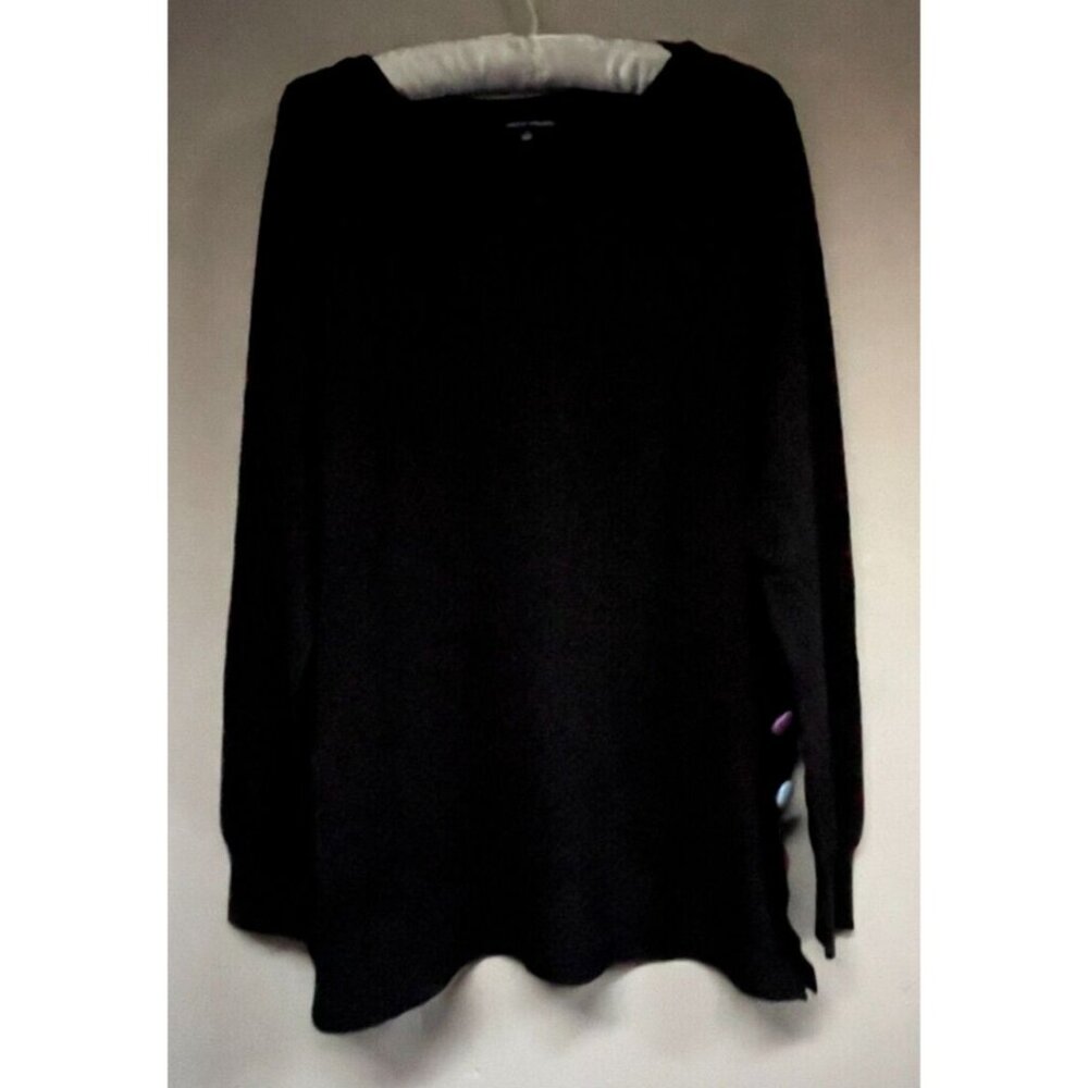 Robert Kitchen Sweater Womens Large Black Knit Textured Boat Neck Buttons Detail